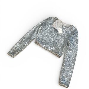 Good American Metallic Silver Sequin Button Cardigan size XS
